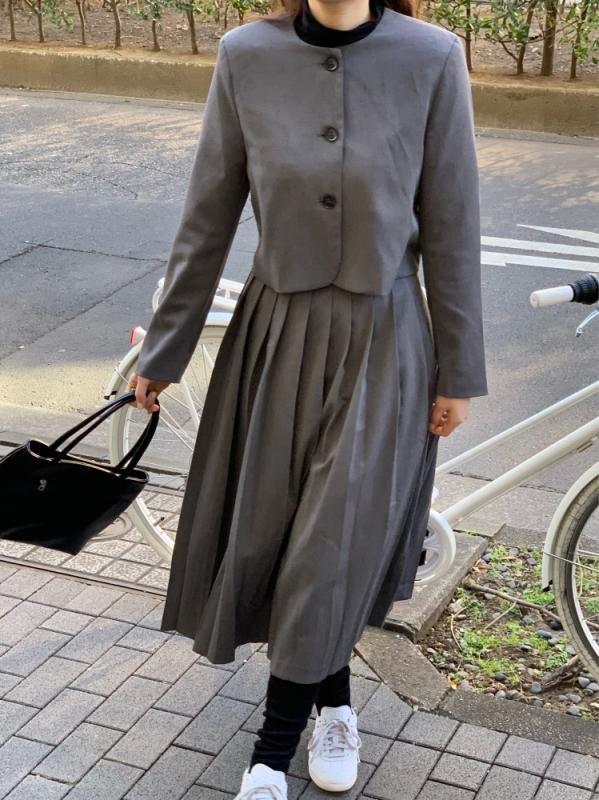 Osdo twopiece 하객 투피스 플리츠 주름 스커트 크롭자켓 세트