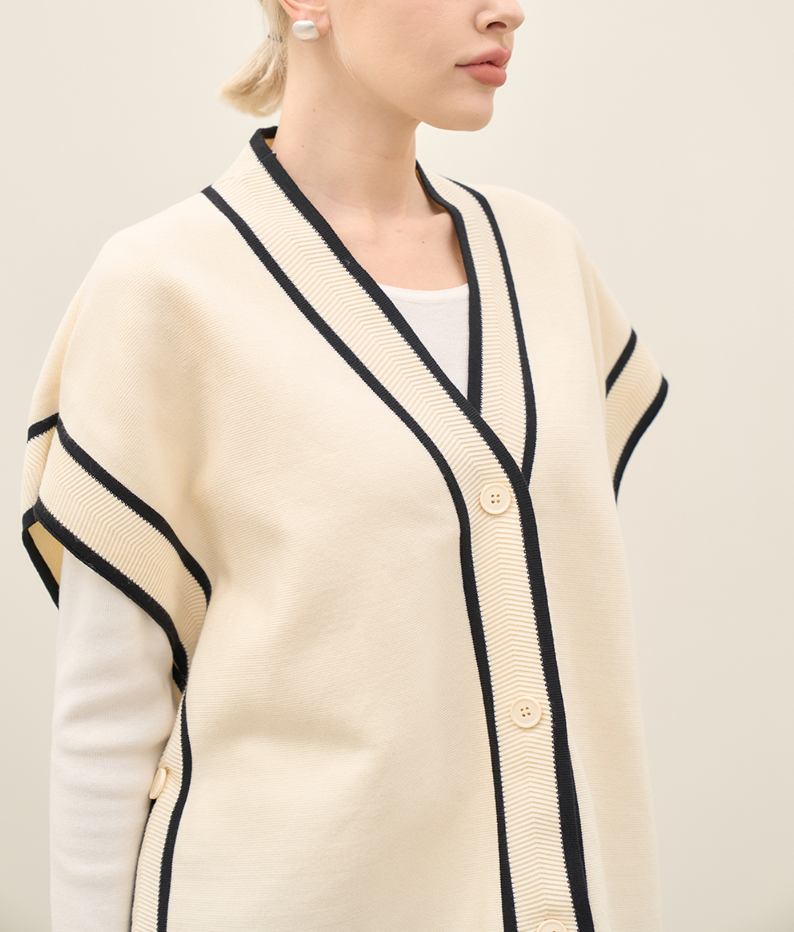 {가디건} 마리와 별난 아빠들 104회 :: 금보라(윤순애) / 미니마리 배색 라인 케이프 가디건