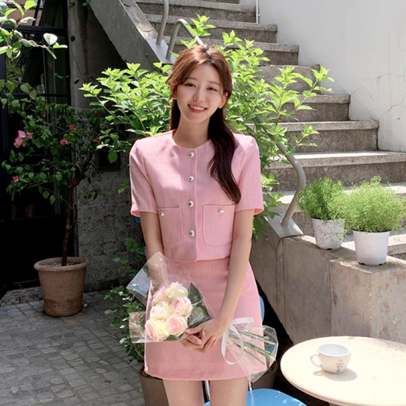 아뜨랑스 자체제작 썸머트위드 투피스 루브엘 썸머 트위드 자켓 스커트 세트 st2464