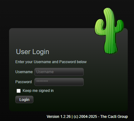 Cacti 모니터링 프로그램의 로그인 화면 이미지