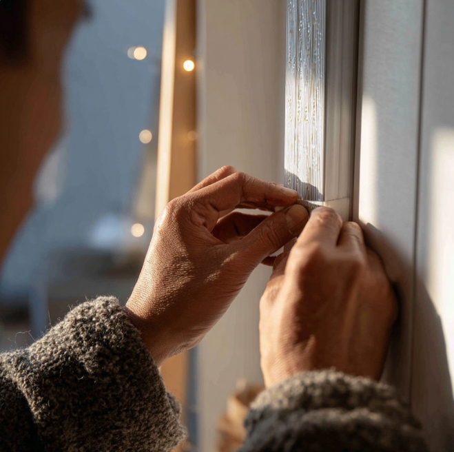 창문 단열재를 넣는 모습