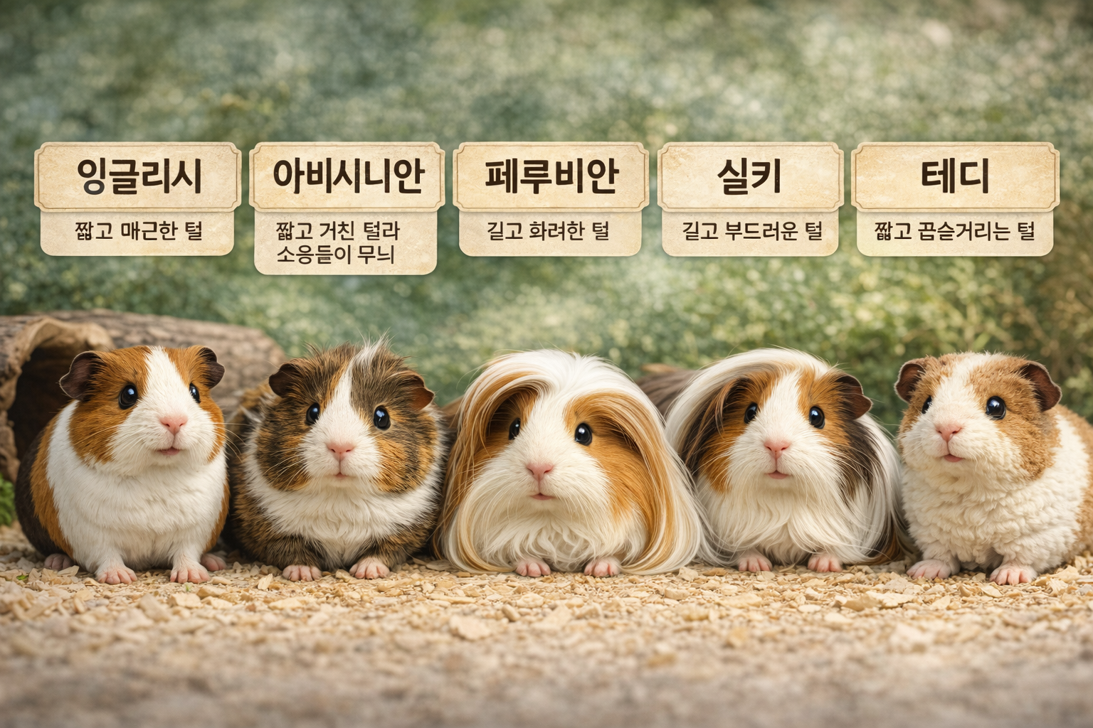 기니피그 품종별 5마리의 이미지