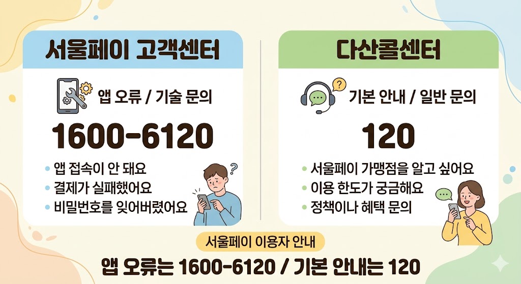 서울페이 고객센터와 다산콜센터 비교형 이미지
