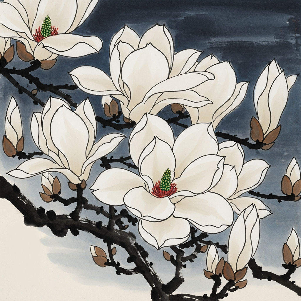 달빛 아래 환하게 핀 백목련(白木蓮