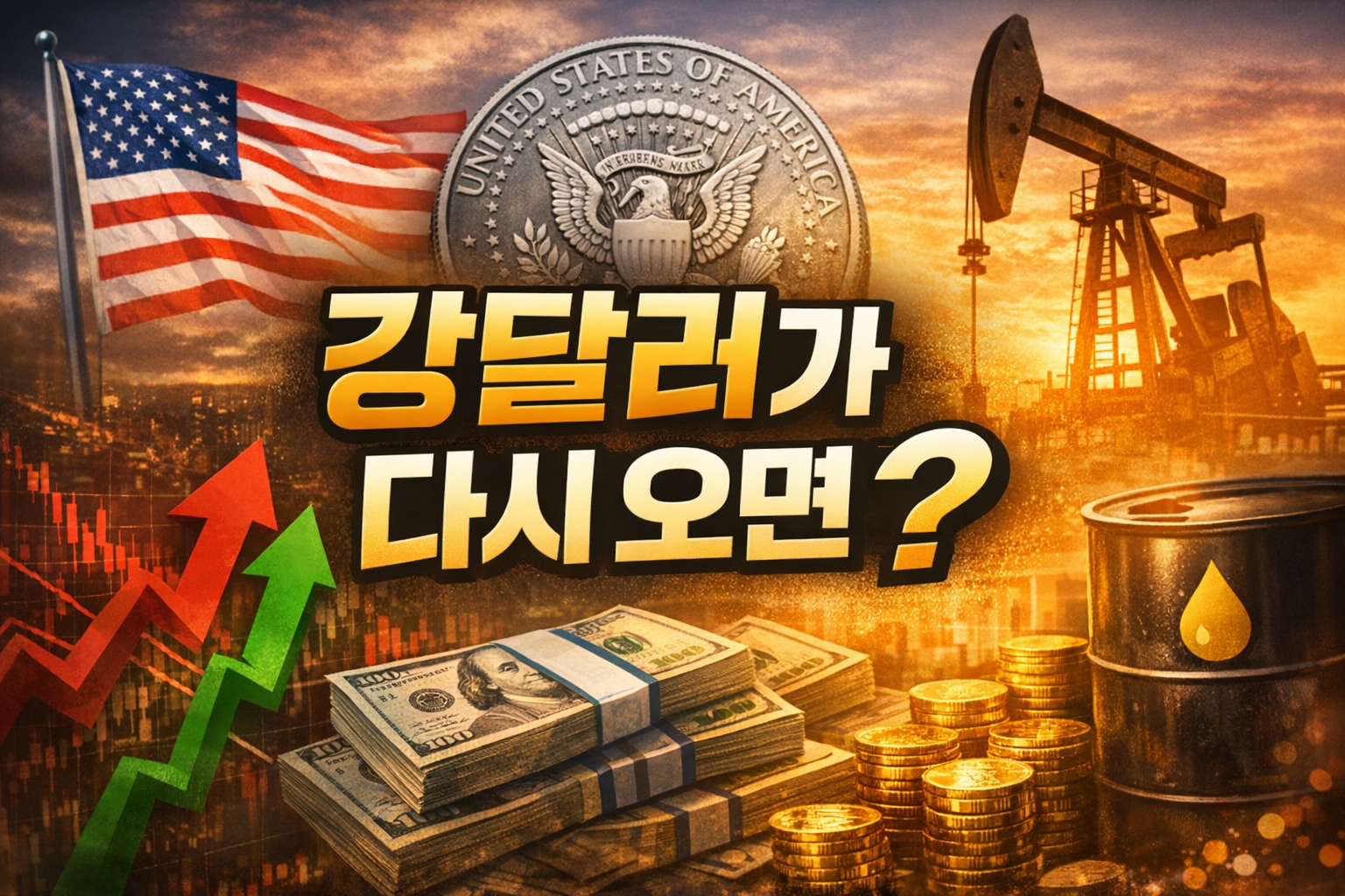 강달러가 다시 오면 환율 유가 증시에 어떤 영향이 오는지 설명하는 경제 콘텐츠 썸네일 이미지