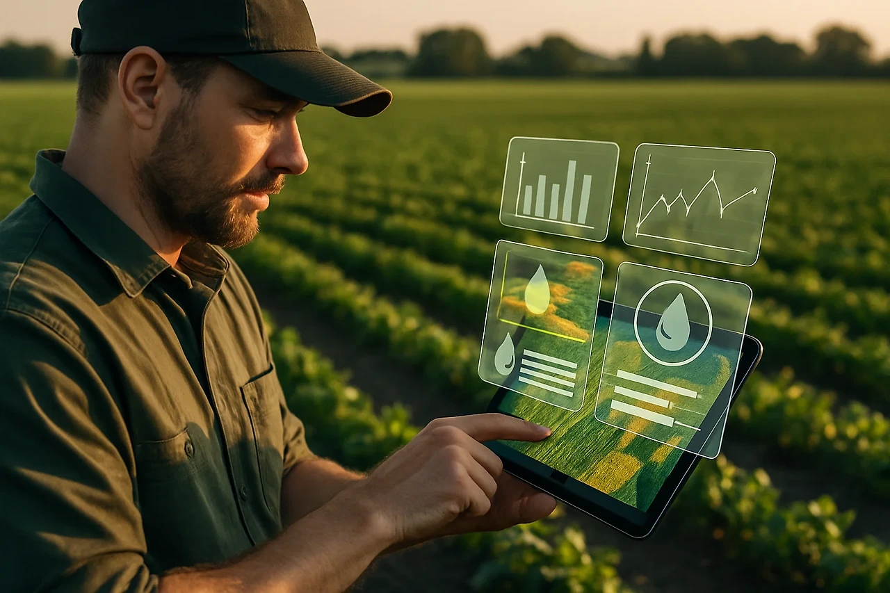 스마트팜 데이터 앱을 이용하는 농부의 모습