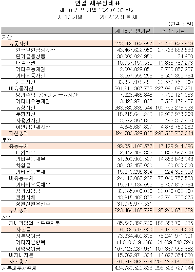 덕산테코피아 - 재무상태표