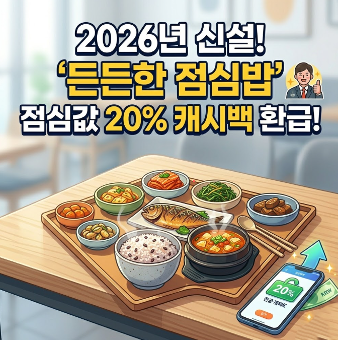 2026년 신설 '직장인 든든한 점심밥' 총정리 점심값 20% 환급 받는 법