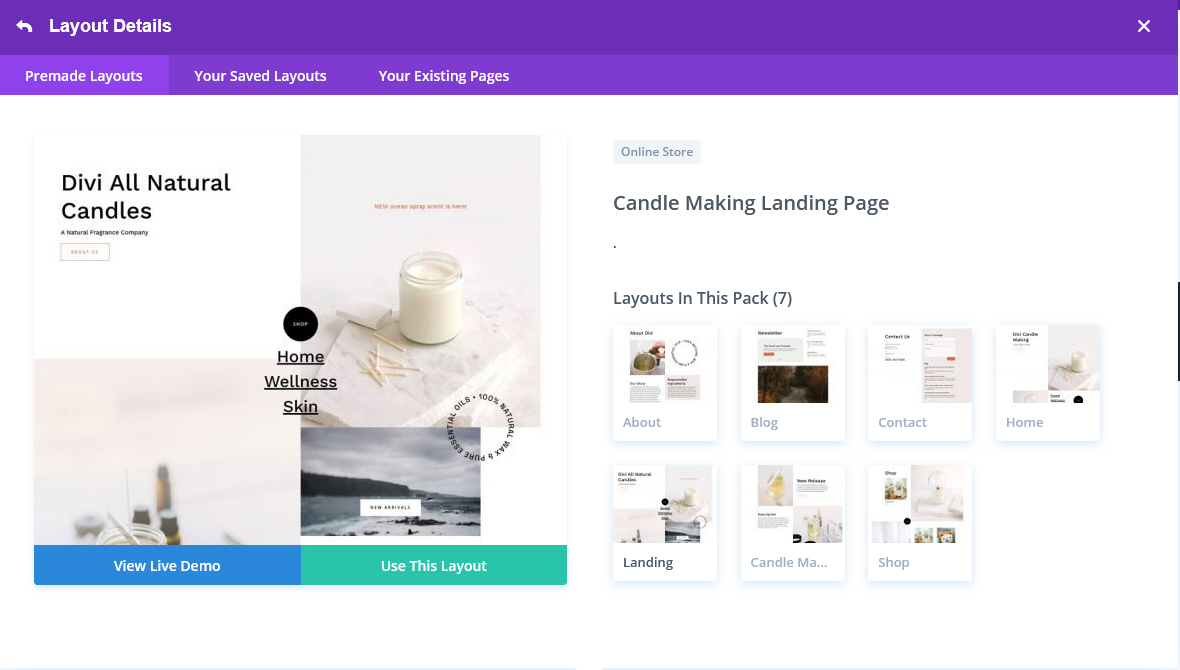 워드프레스 Divi 테마용 무료 캔들 만들기(Candle Making) 레이아웃 팩 다운로드