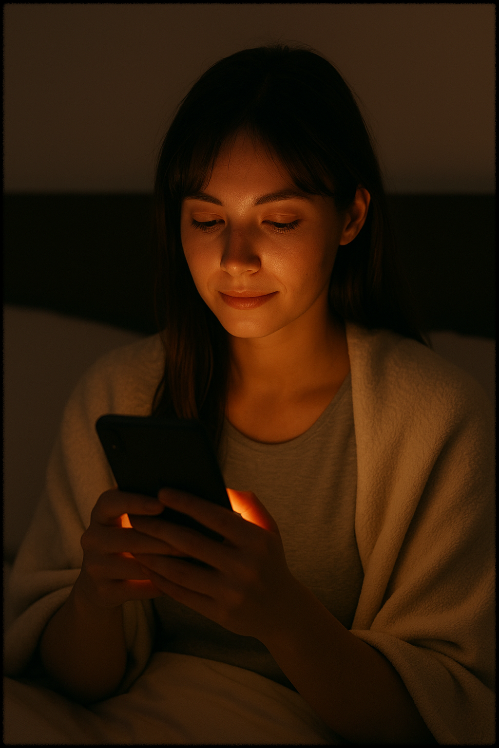 블루라이트 차단 모드로 스마트폰을 사용하는 사람