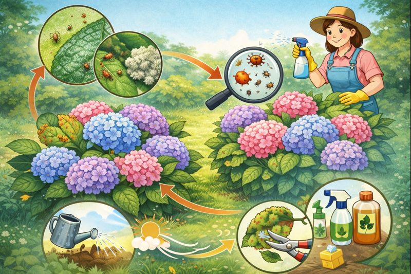 수국의 여름철 병충해 얘방법