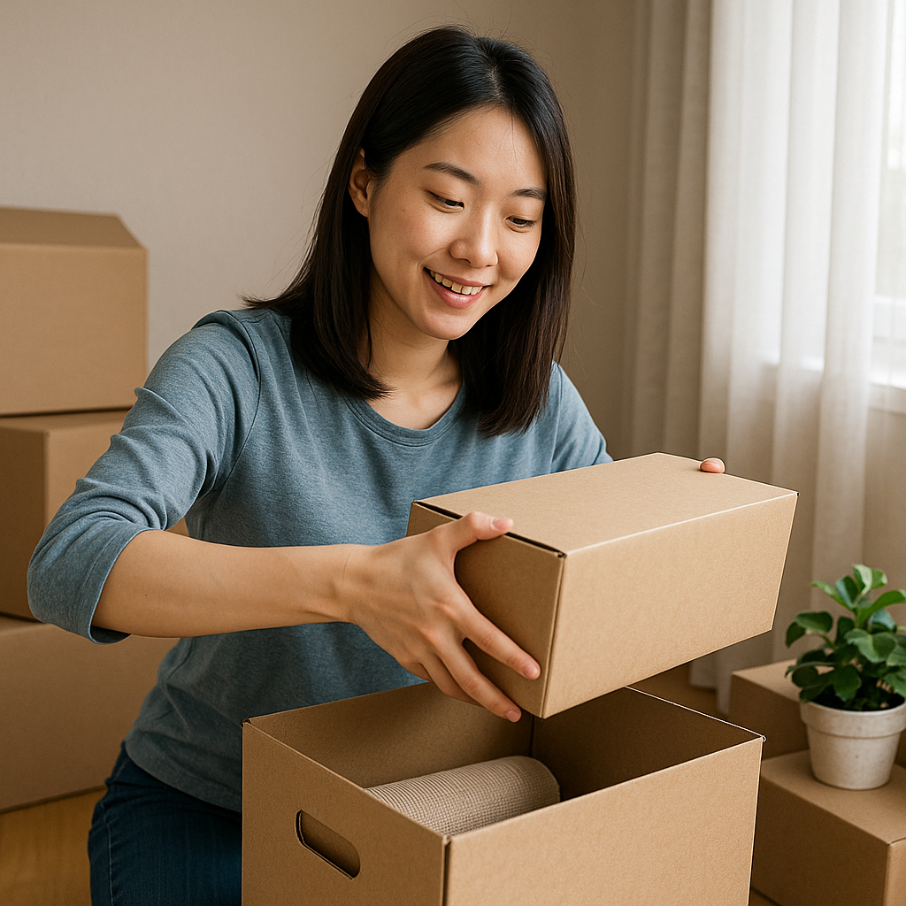 이삿짐을 꾸리는 여성