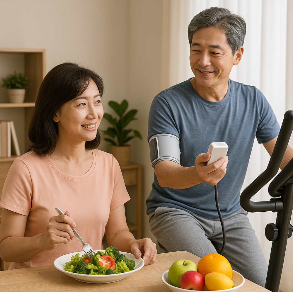 건강관리하는 40대 중년부부 사진