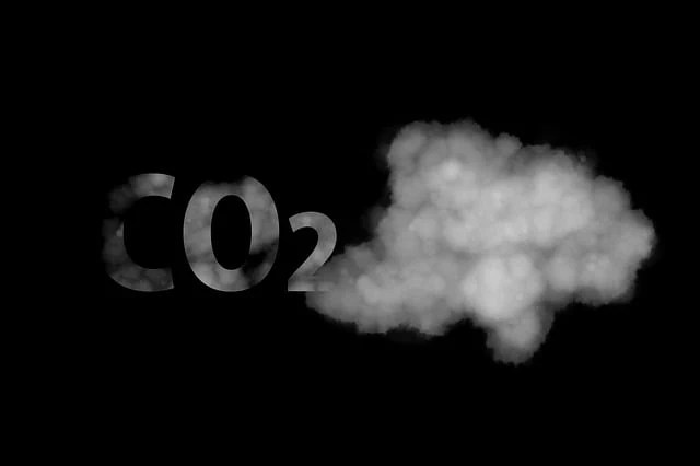 검은색 바탕에 하얀색으로 쓴 CO2 글씨와 구름