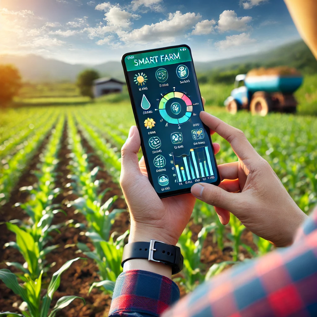 스마트 농업 센서가 토양 상태를 모니터링하는 모습