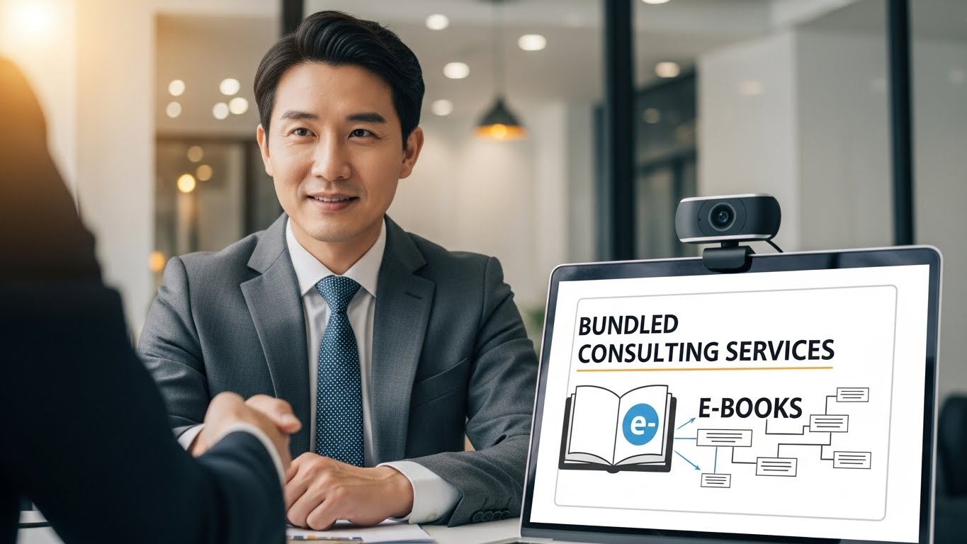 단순 전자책 판매를 넘어 코칭과 컨설팅을 결합하여 상품 가치를 높이는 한국 전문가의 모습