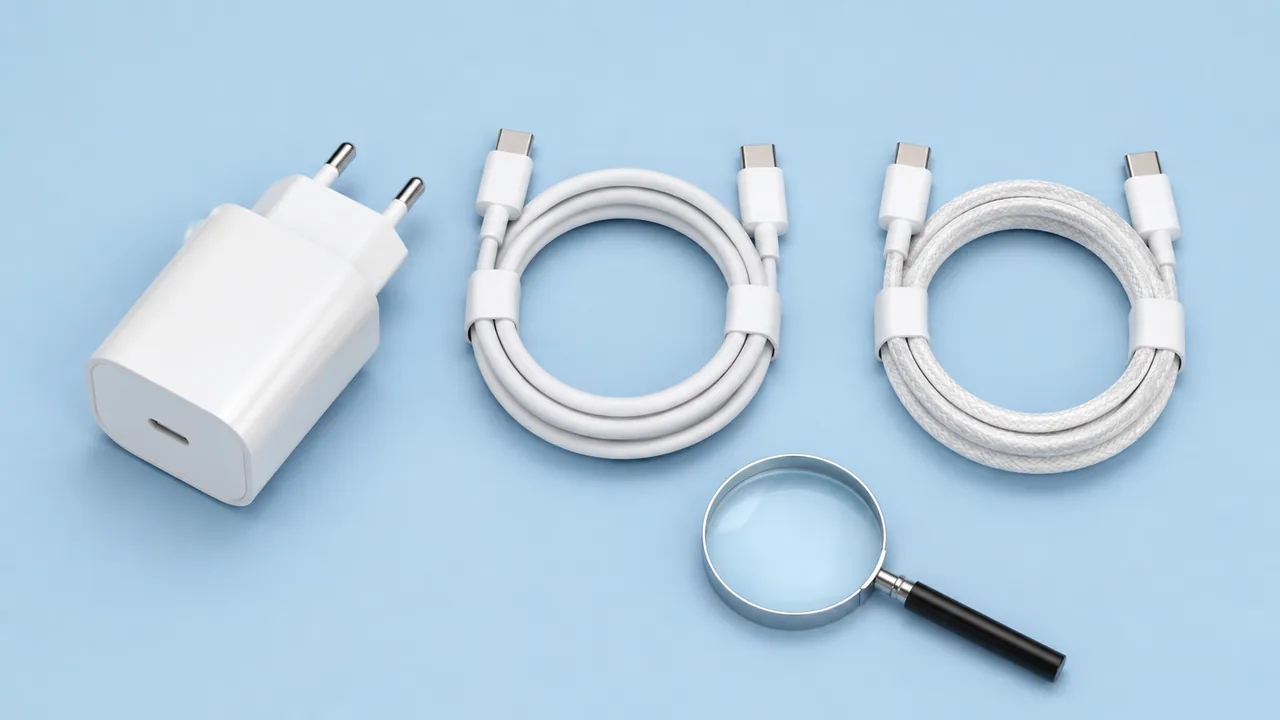 USB-C 전원 어댑터의 포트별 출력과 케이블 상태를 확인하는 장면