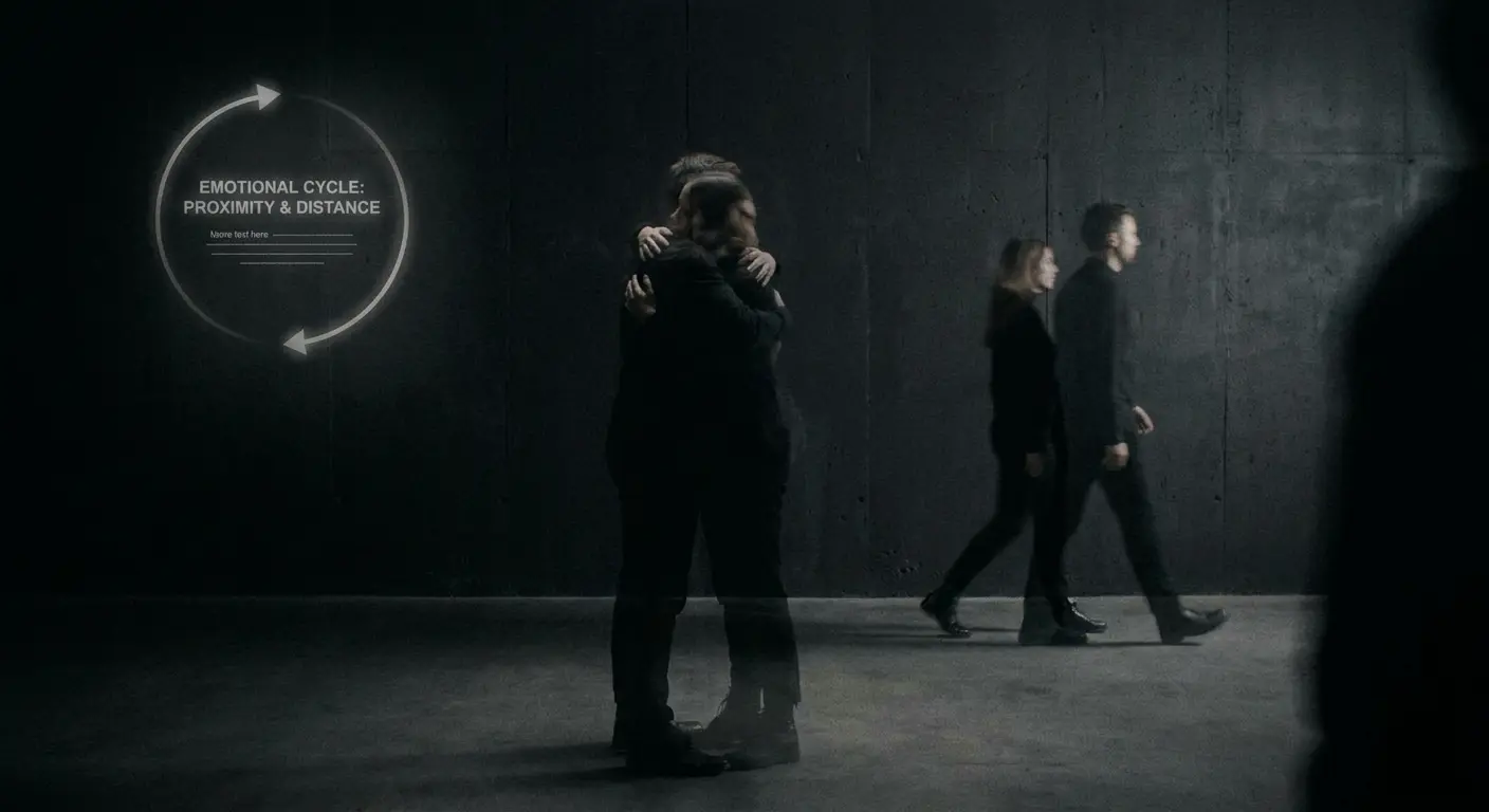 가까워졌다 멀어지는 관계 반복을 표현한 이미지