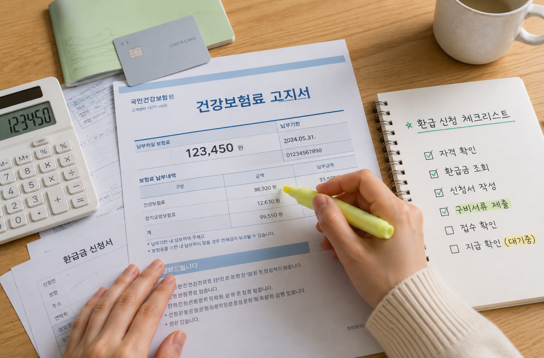 건강보험료 환급 신청 체크리스트와 보험료 고지서 확인 장면