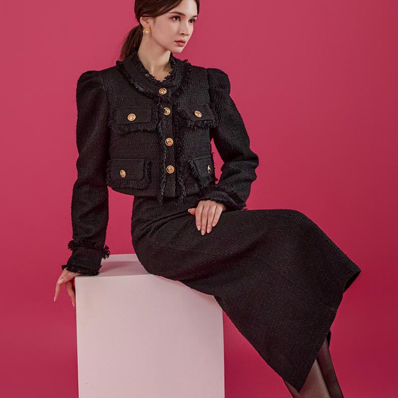 딘트 로벤 트위드 프린지 스커트 투피스 D4797