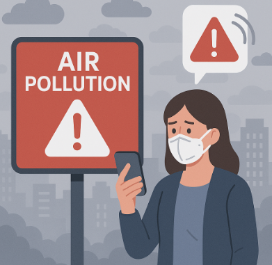 공기오염 경보가 발령되는 장면