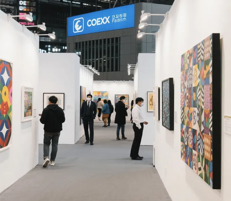 2025 코엑스 아트페어 전시장 풍경, 관람객과 다양한 현대미술 작품