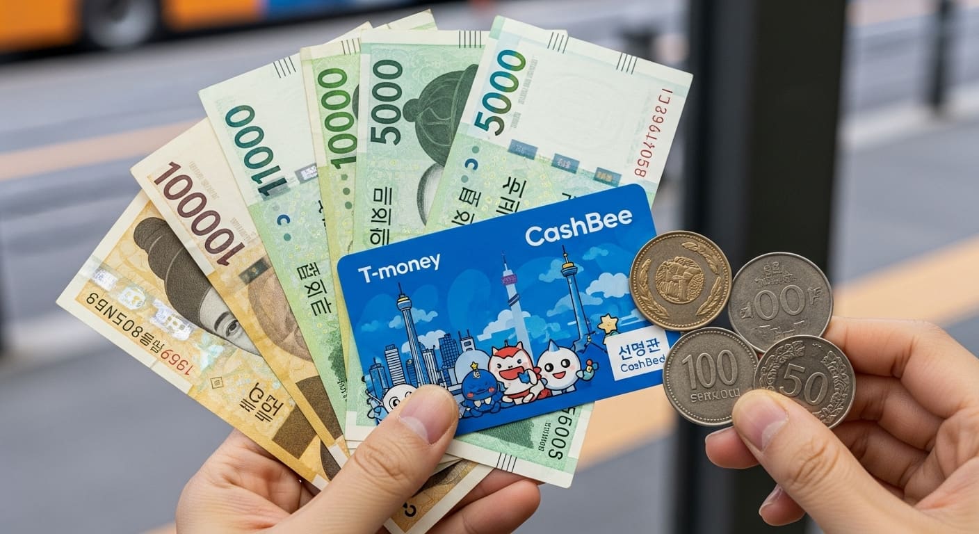 두 장의 티머니 카드 사이에서 잔액을 교환하는 모습