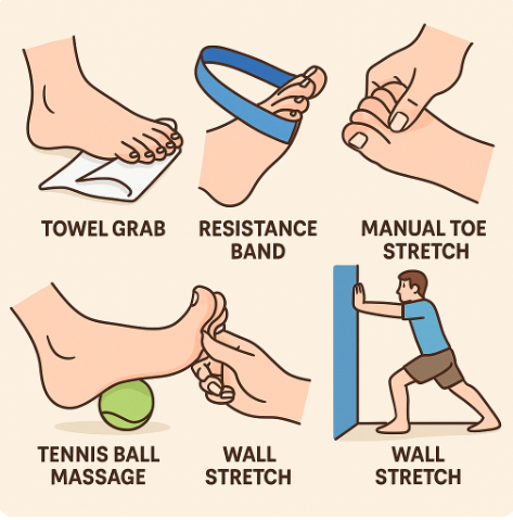 다양한 발가락 스트레칭 동작을 보여주는 이미지