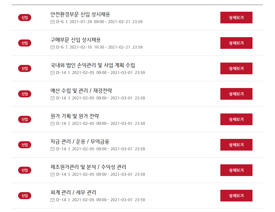 기아자동차 부문별 채용