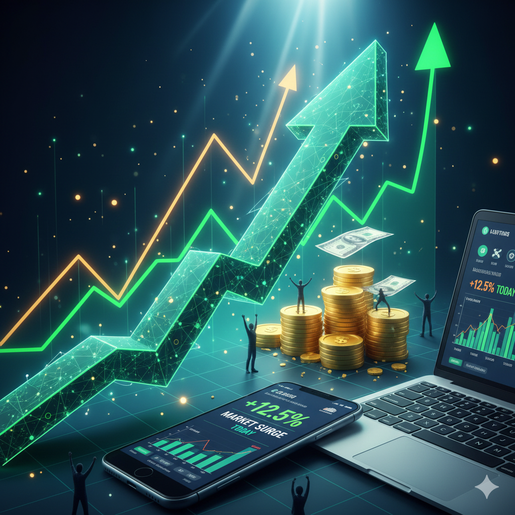 증시가 오르고 있는 가상 이미지