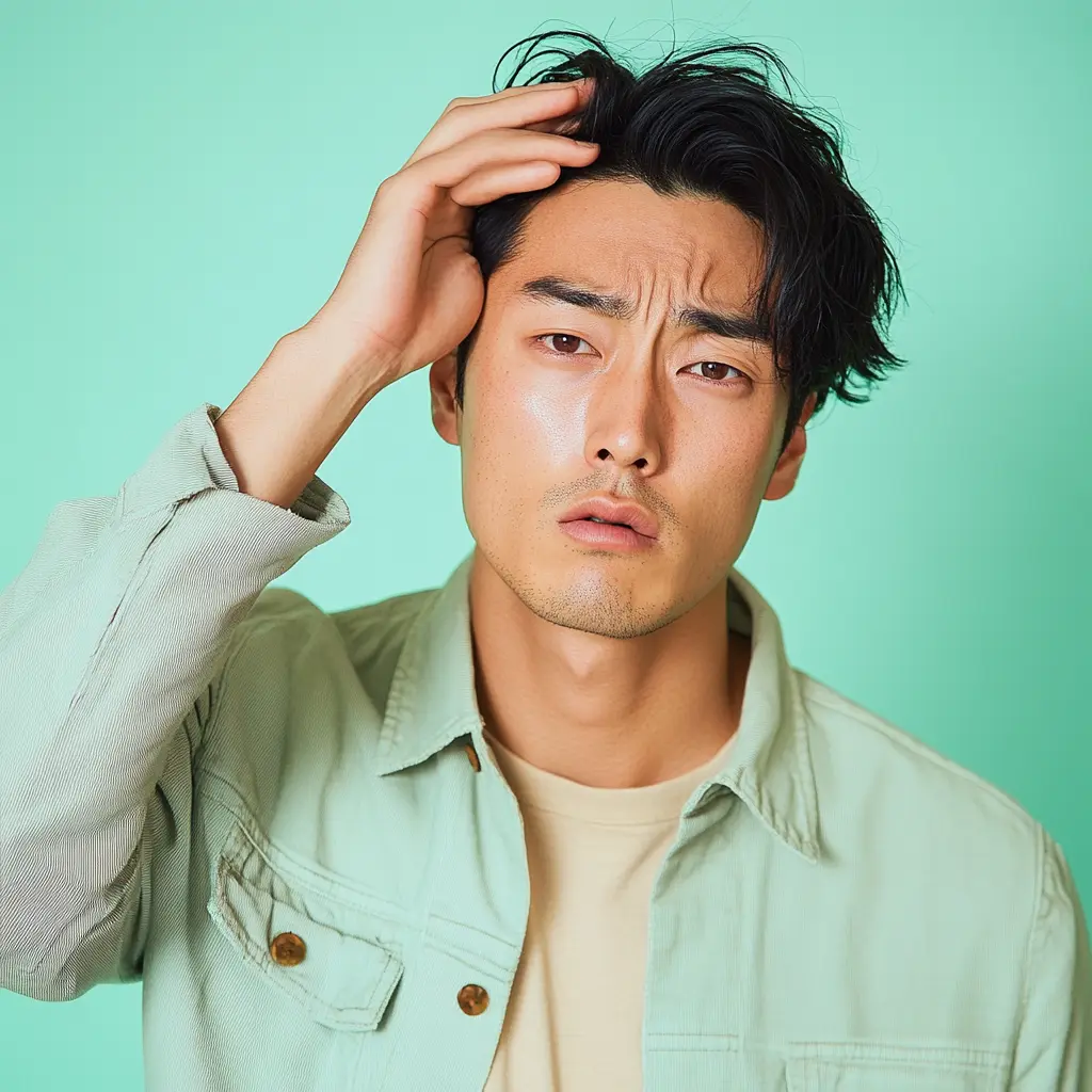 탈모 때문에 걱정하는 남성 이미지