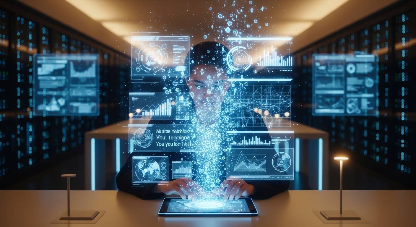 A close-up shot in a neon-lit cyberpunk style. The moment an ordinary key transforms into a 'smart key' engraved with complex and glowing digital code patterns. This key opens a massive door made of data (or a jewel box of information). A metaphor for "the art of questioning unlocking hidden treasure."