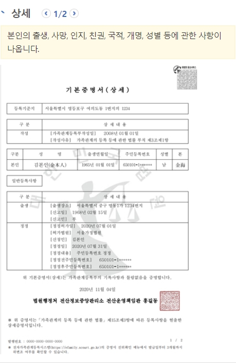 기본증명서 인터넷발급 상세증명서 발급비용