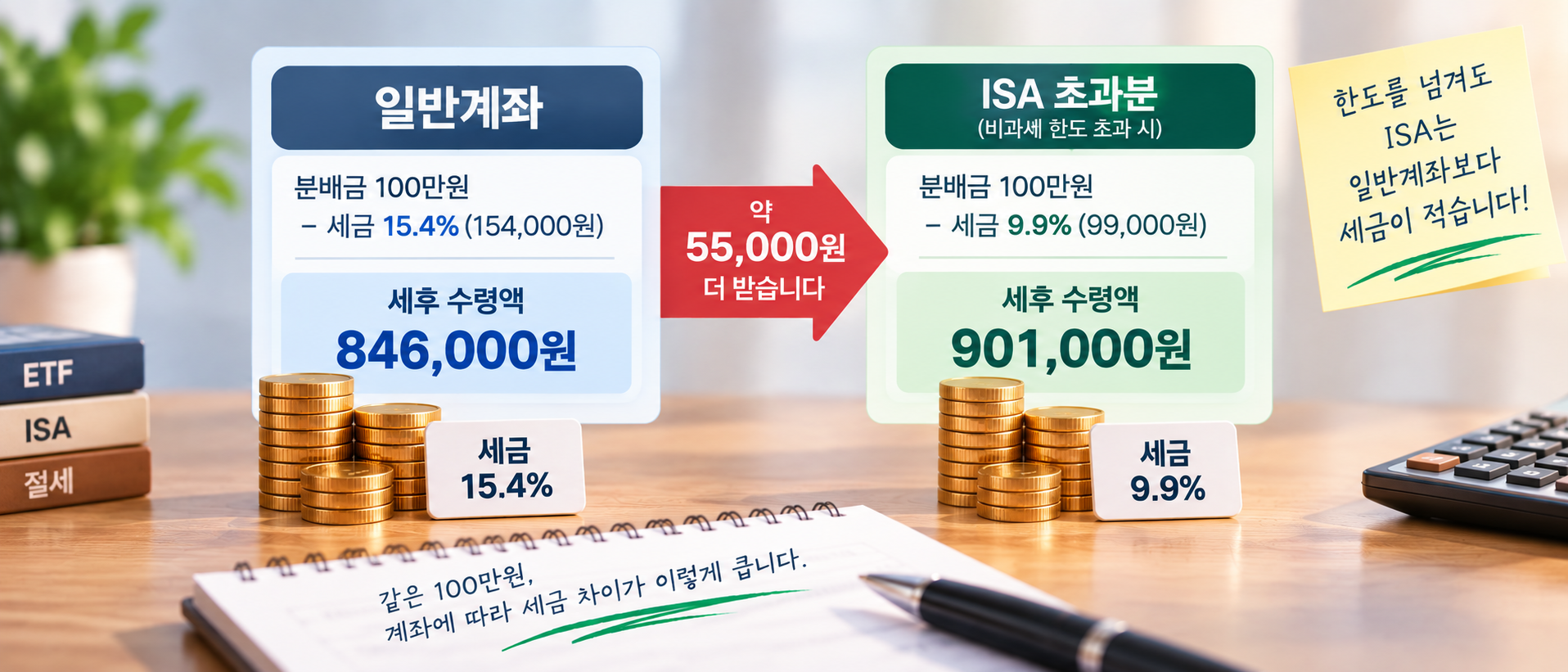 ISA 비과세 한도 초과분 9.9% 분리과세와 일반계좌 15.4% 비교 이미지