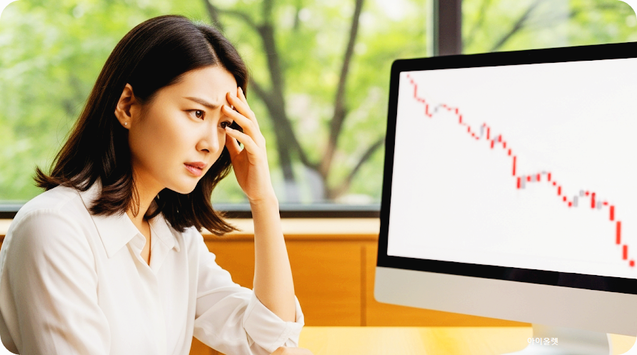 주가 폭락에 당황하는 여주인공