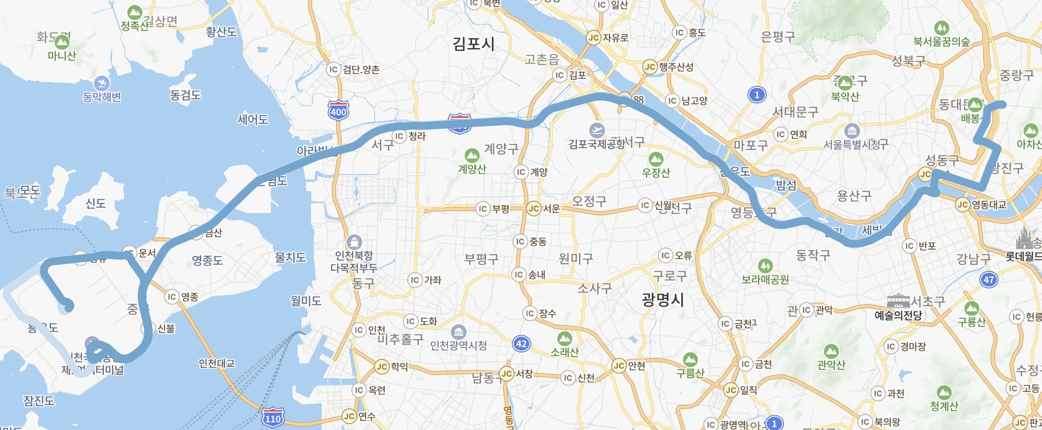 6013 공항버스 운행지도