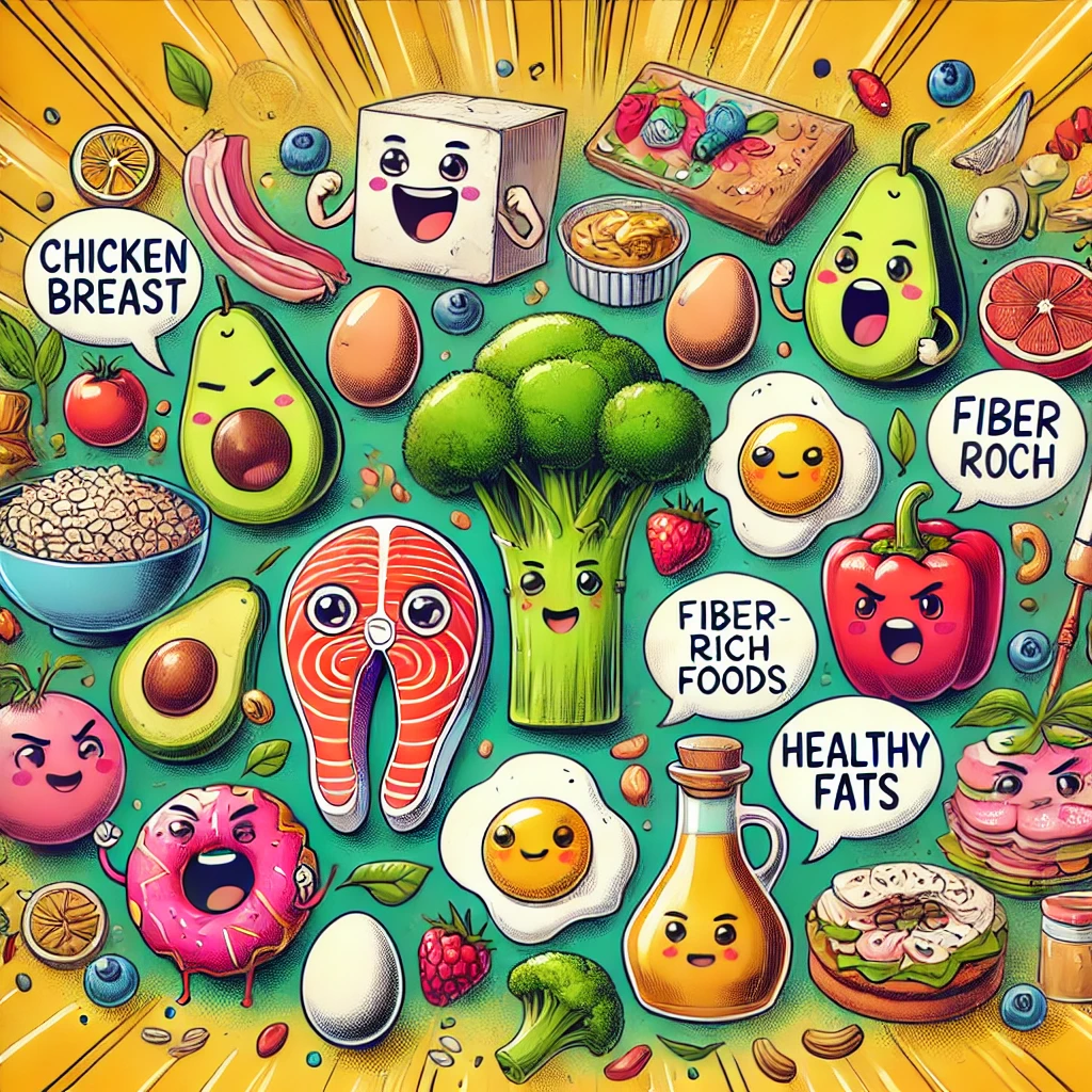 다이어트와 관련된 영양소가 가득한 재료들