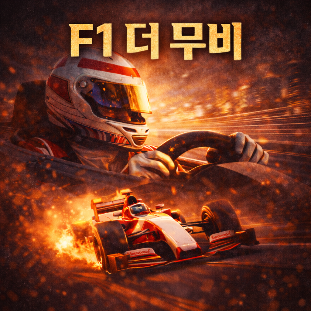 F1 레이서와 그의 F1 자동차 이미지.
영화제목 문구가 삽입되어 있음.