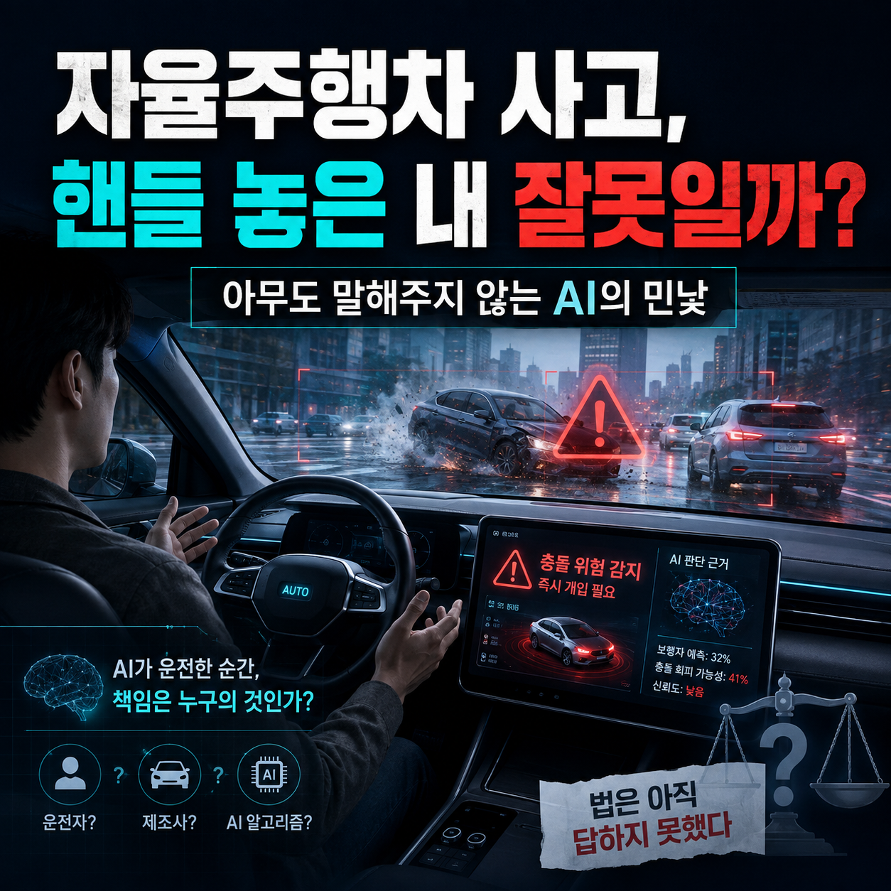 자율주행차 사고와 운전자 책임 문제를 다룬 AI 기술 썸네일