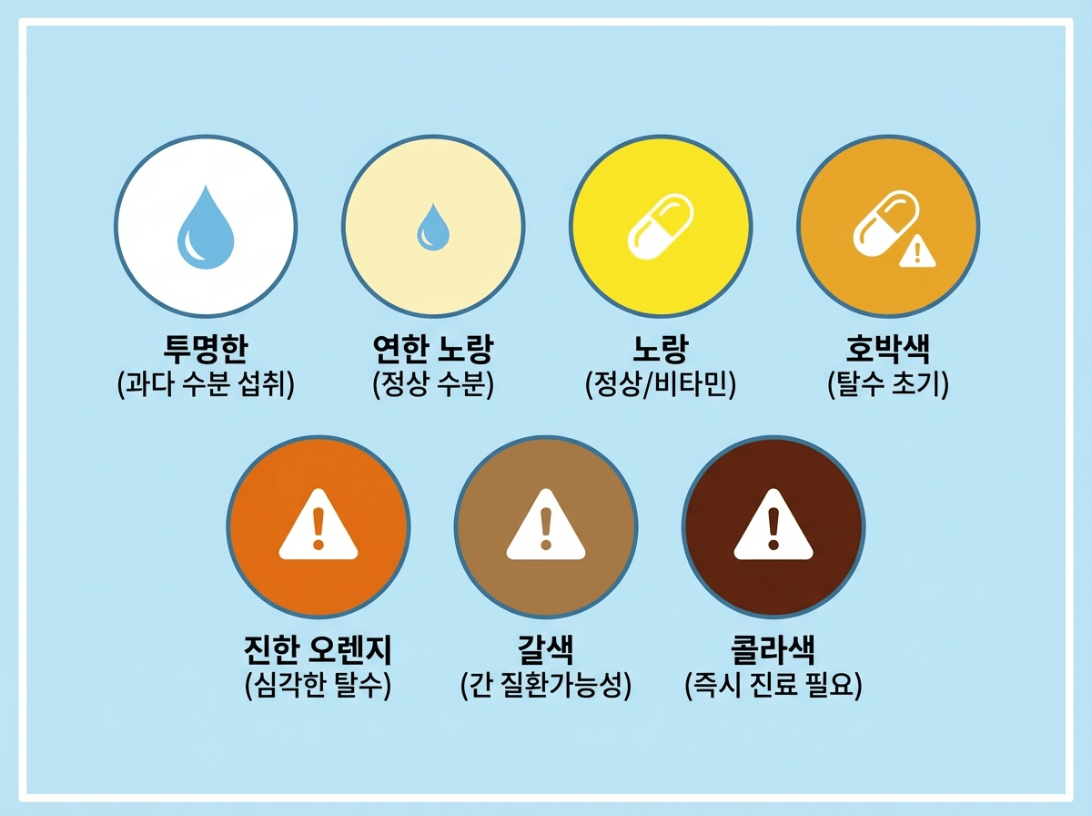 소변 색깔 7단계 비교 차트 일러스트