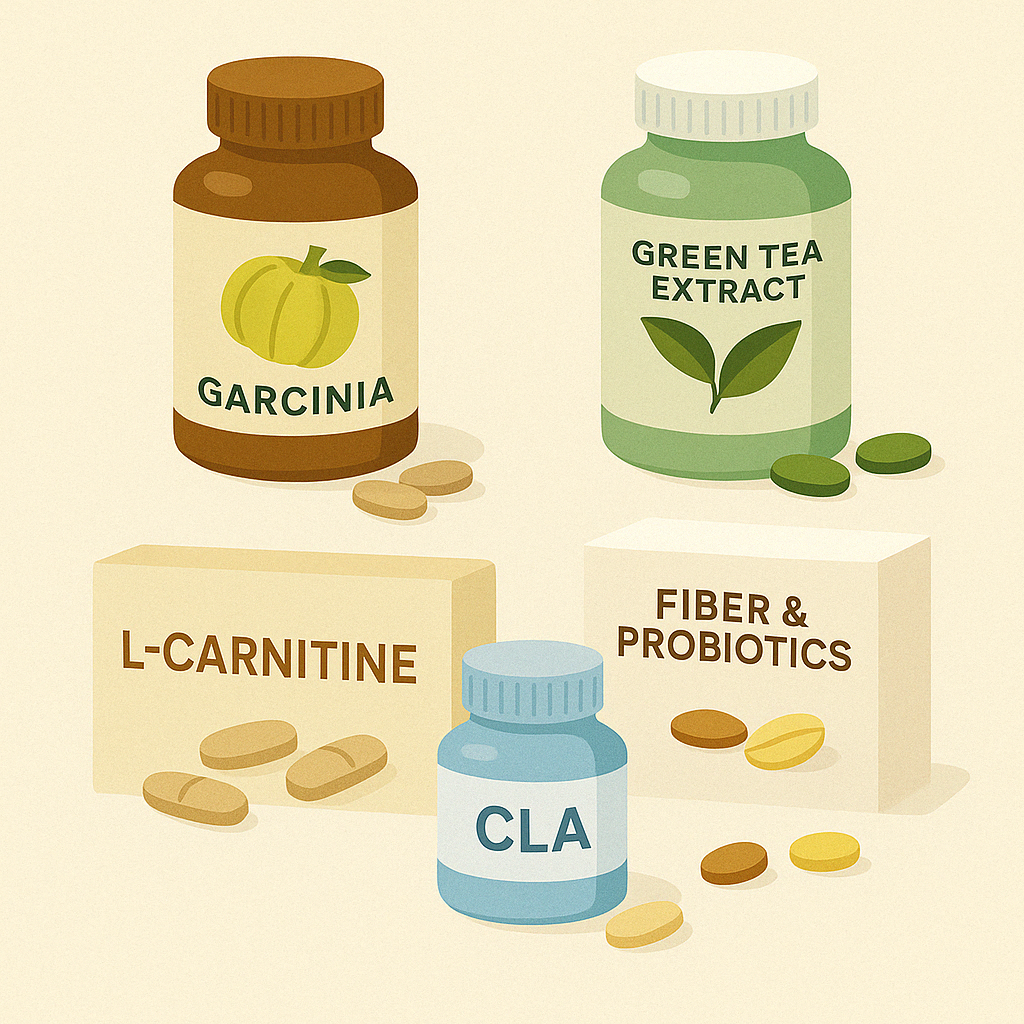 가르시니아 캄보지아, 녹차추출물, L- 카르니틴, CLA, 식이섬유와 유산균 영양제