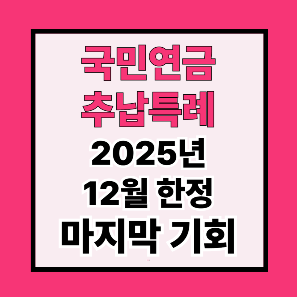 2025년 국민연금 12월 한정 추납 특례 🚨 마지막 기회!