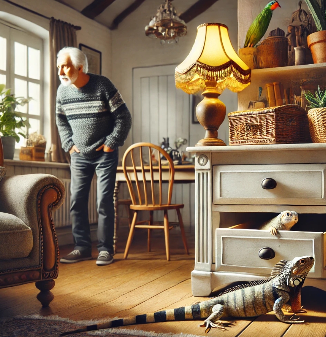 희귀 반려동물이 집 안에서 숨어있는 장면