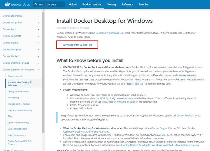 Docker ๋ค์ด๋ก๋ ํ๋ฉด Docker ๋ค์ด๋ก๋ ํ๋ฉด
