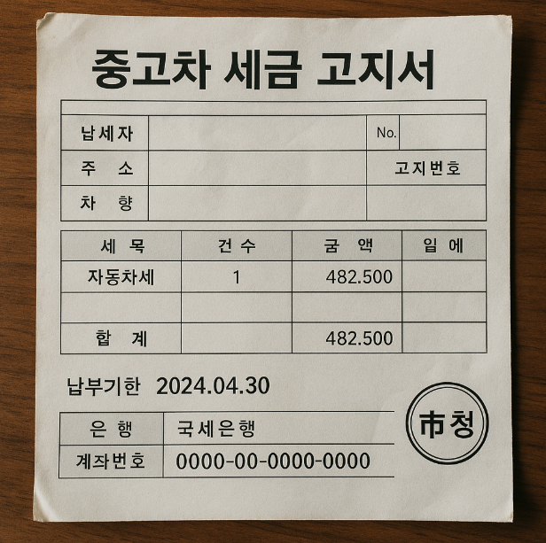 중고차 세금 고지서 사진