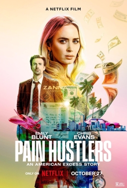 pain hustlers 의 등장인물이 앞을 응시하고 있다.