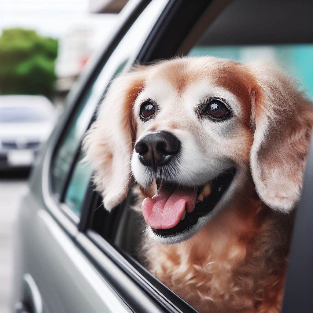 차밖에 얼굴 내미는 강아지2