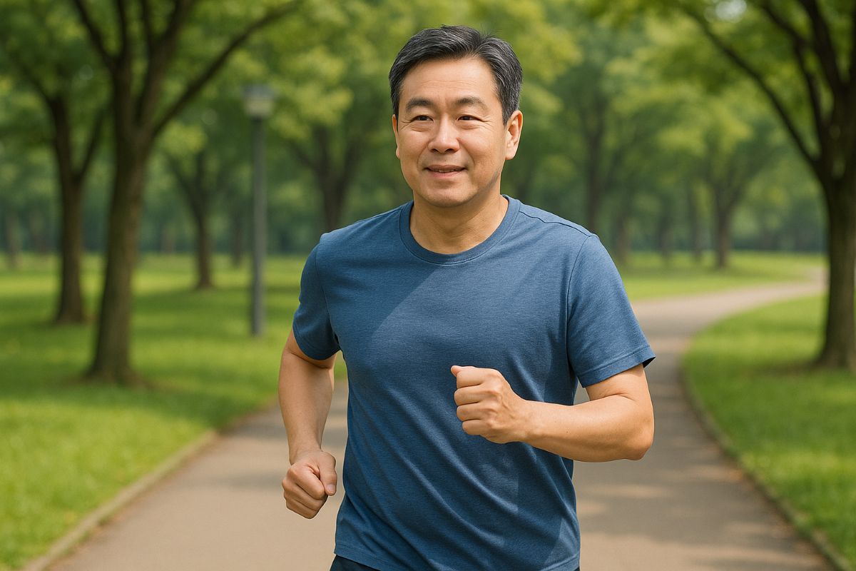 공원에서 조깅하는 남성