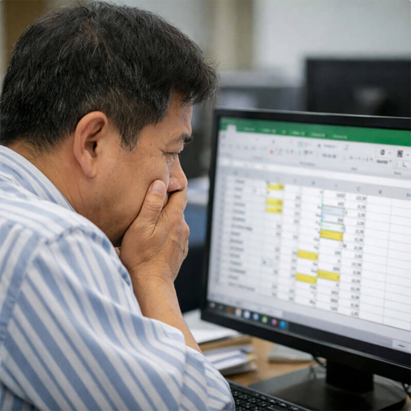 엑셀 실무 파일을 보고 고민하는 초보 학습자