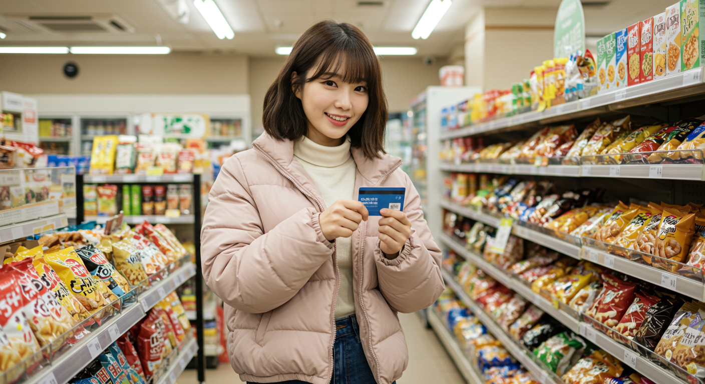 편의점에서 쇼핑을 즐기는 여자